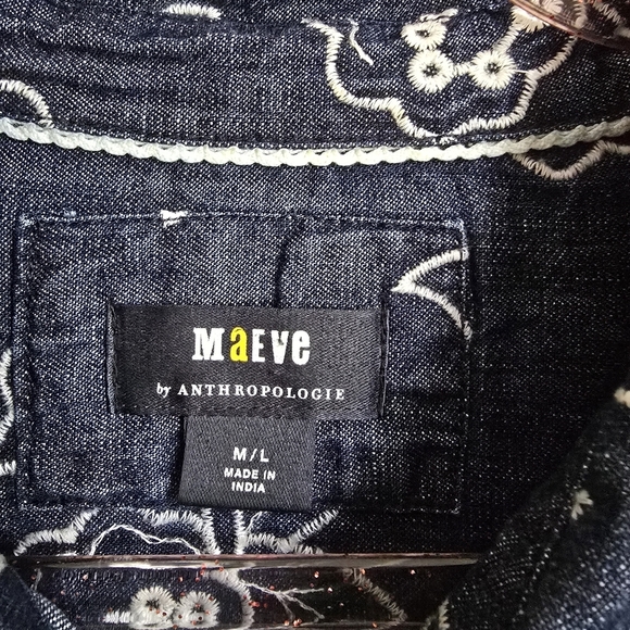 Anthropologie, Maeve Oversized Denim Embroidered Button Front Shirt SZ Large - Picture 8 of 12